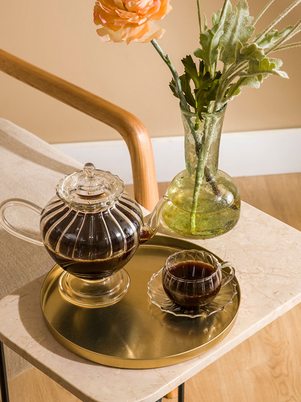 Sarı Yuvarlak Metal Tepsi 24 cm-1