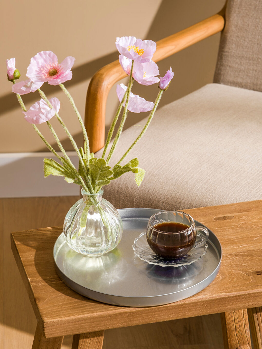 Gri Metal Yuvarlak Tepsi 24 cm