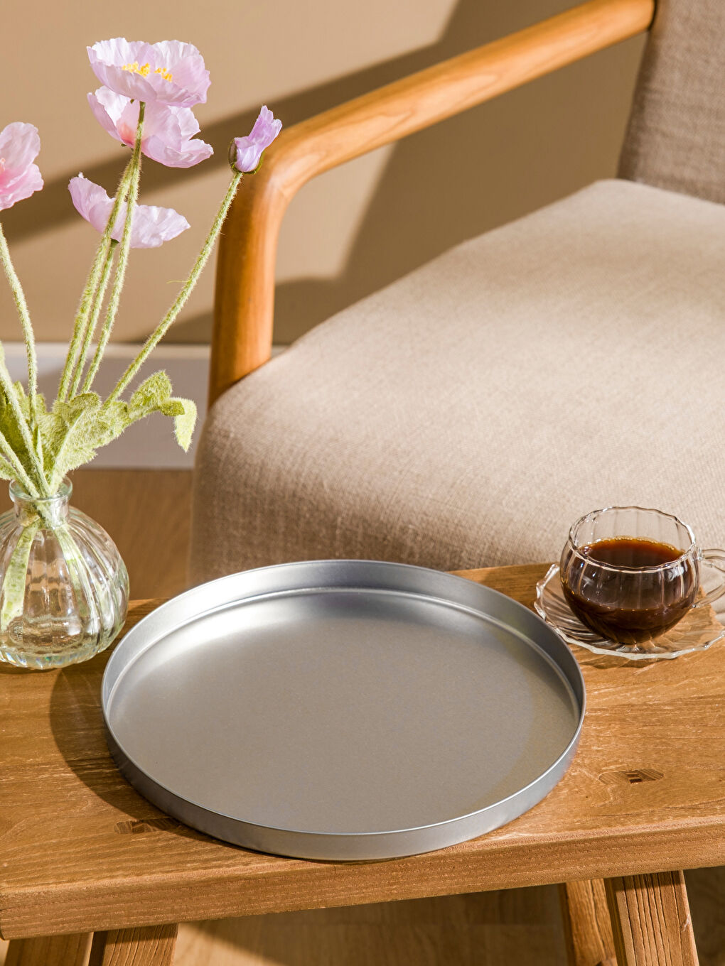 Gri Metal Yuvarlak Tepsi 24 cm-1