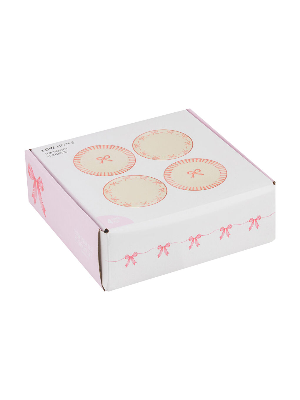 Pembe Fiyonk Baskılı Seramik Pasta Tabağı 4'lü 21 cm-3