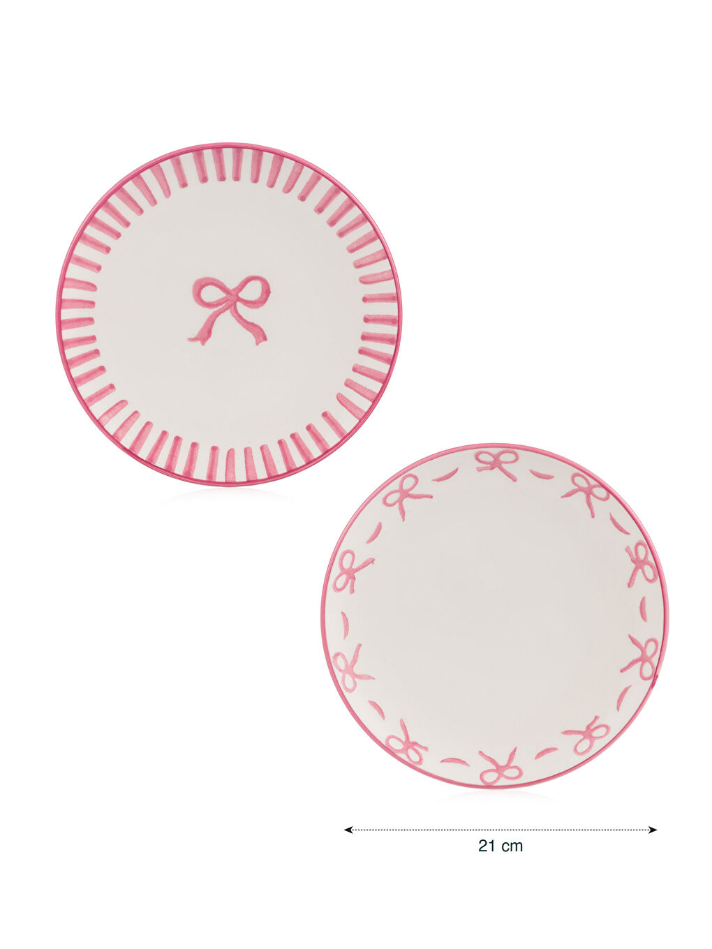 Pembe Fiyonk Baskılı Seramik Pasta Tabağı 4'lü 21 cm-4