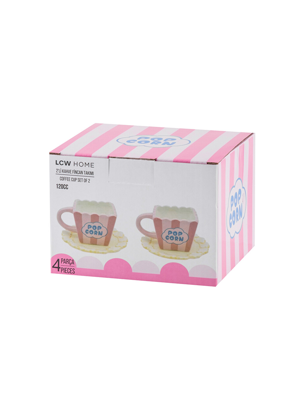Karışık Patlamış Mısır Baskılı 2 Kişilik Porselen Kahve Fincan Takımı 120 ml-3
