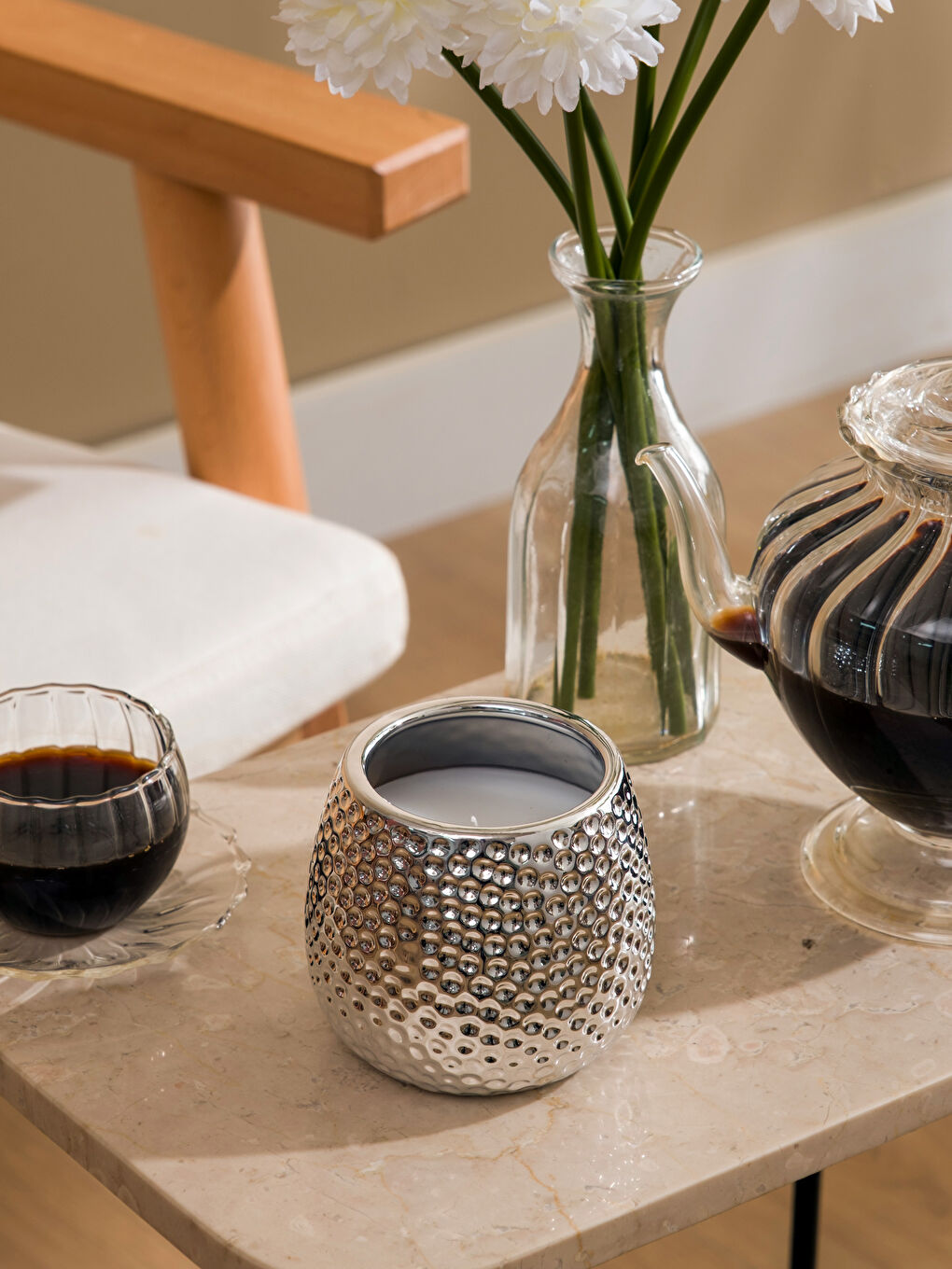 Gri Dekoratif Bardak Mum 8 cm-1