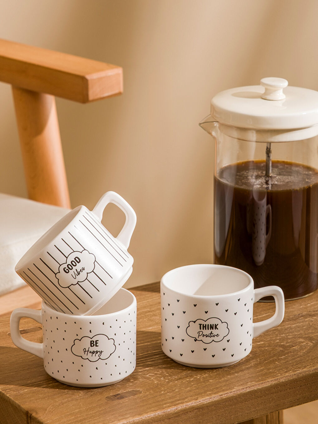 Siyah Yazı Baskılı Seramik Kupa 3'lü-1