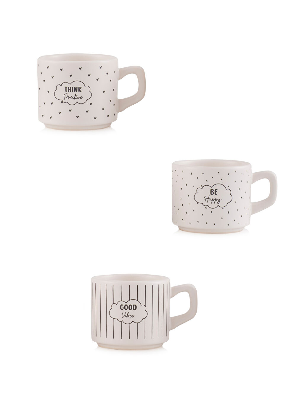 Siyah Yazı Baskılı Seramik Kupa 3'lü-3