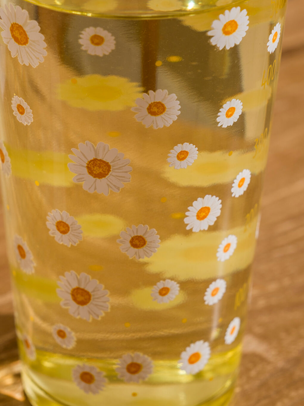 Sarı Çiçek Baskılı Cam Bardak-2