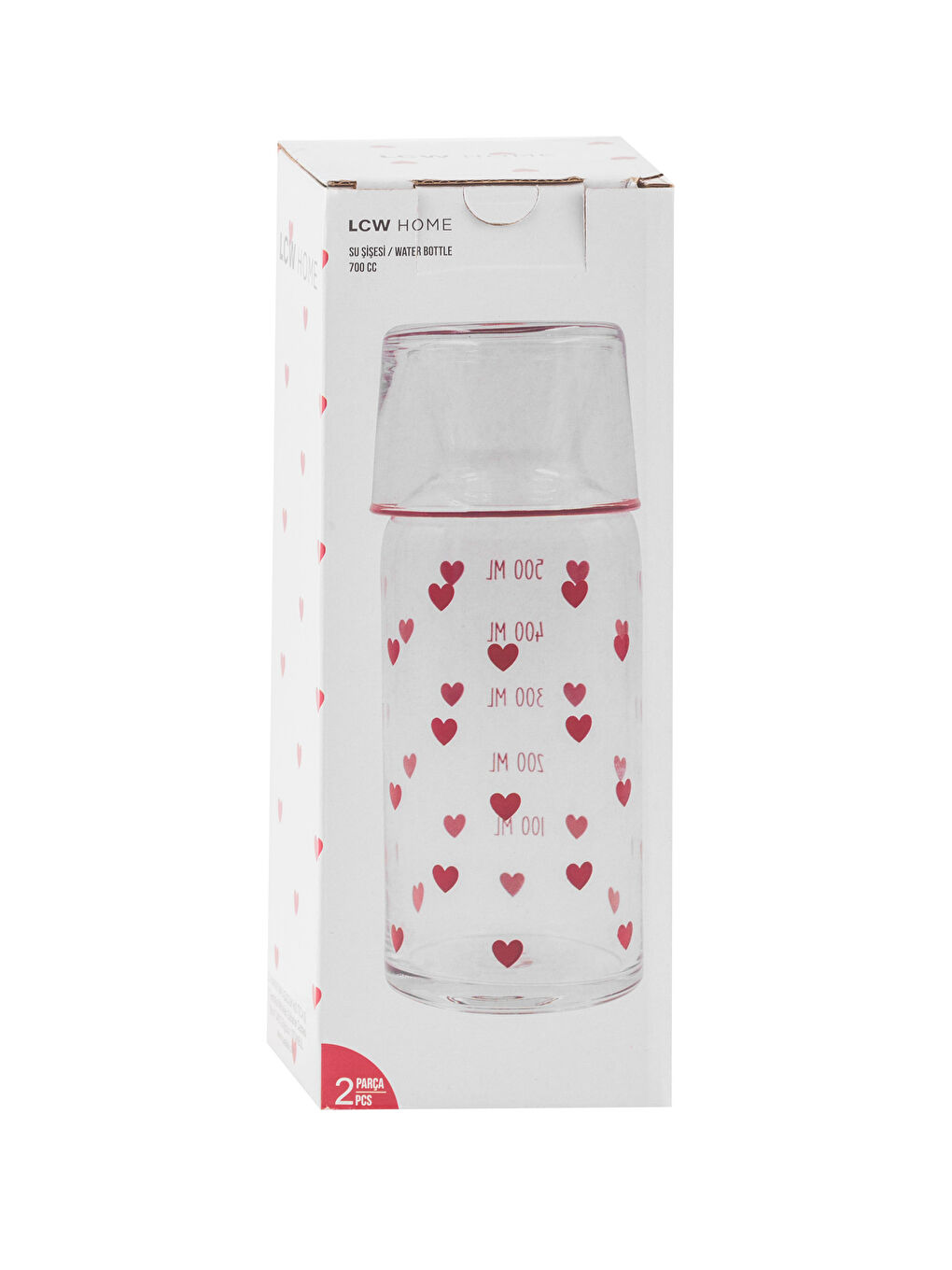 Kırmızı Kalp Desenli Bardaklı Sürahi 700 ml-4