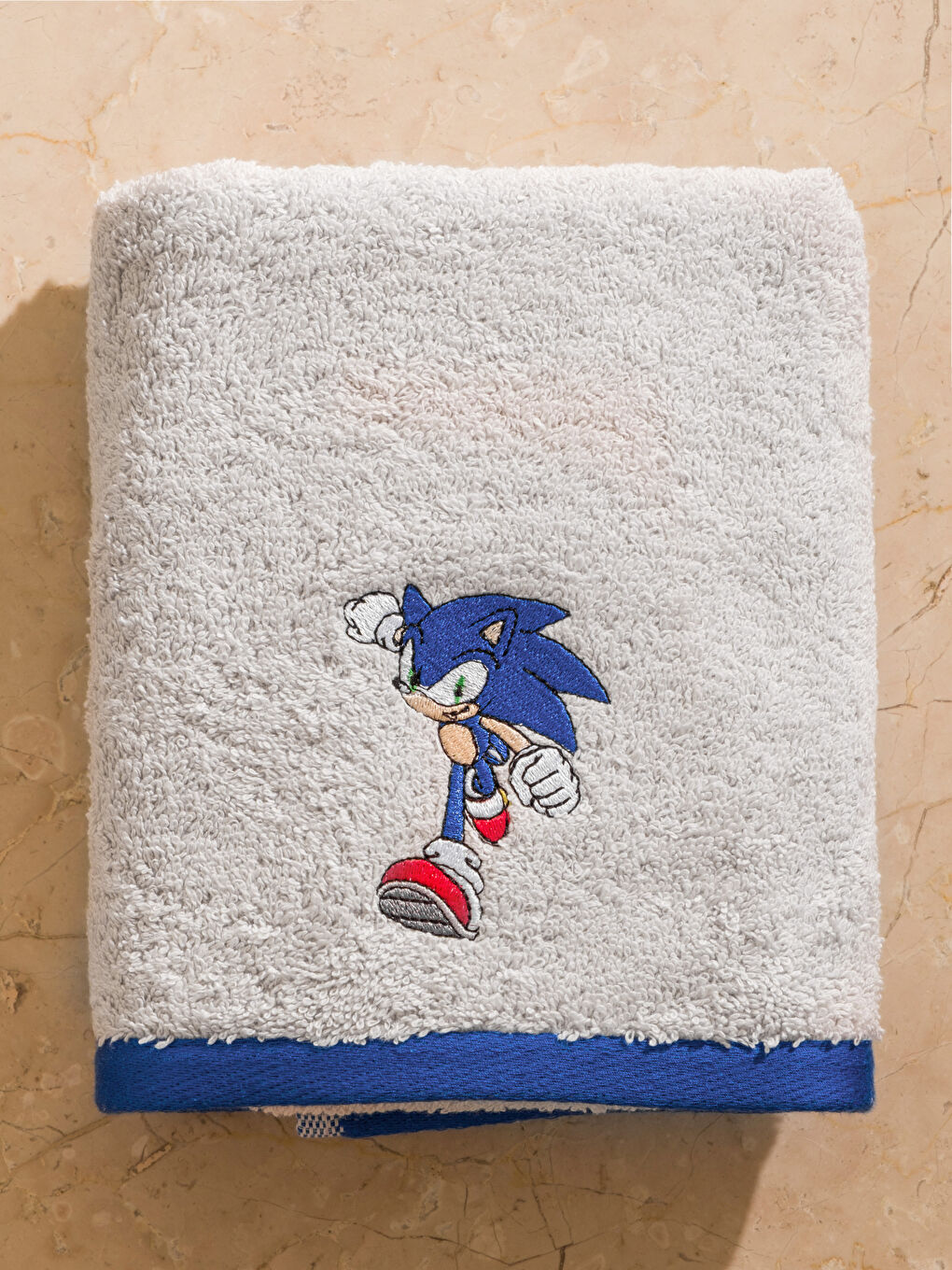 Gri Sonic Nakışlı Pamuklu Yüz Havlusu 50x80 cm-2