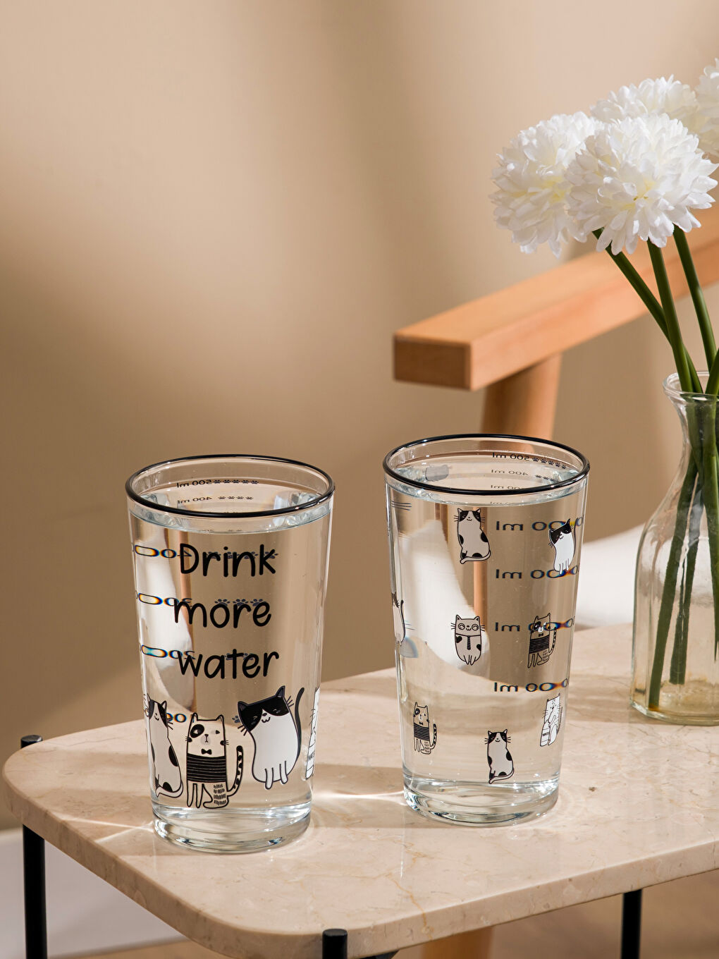 Siyah Baskılı Cam Su Bardağı 2'li 570 ml