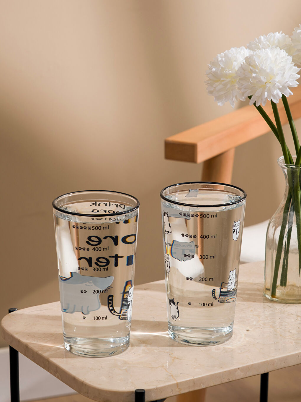 Siyah Baskılı Cam Su Bardağı 2'li 570 ml-1