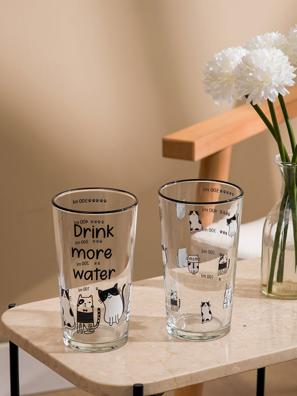 Siyah Baskılı Cam Su Bardağı 2'li 570 ml-2