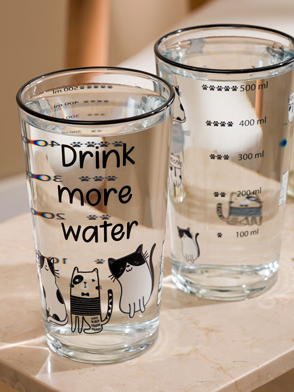 Siyah Baskılı Cam Su Bardağı 2'li 570 ml-3