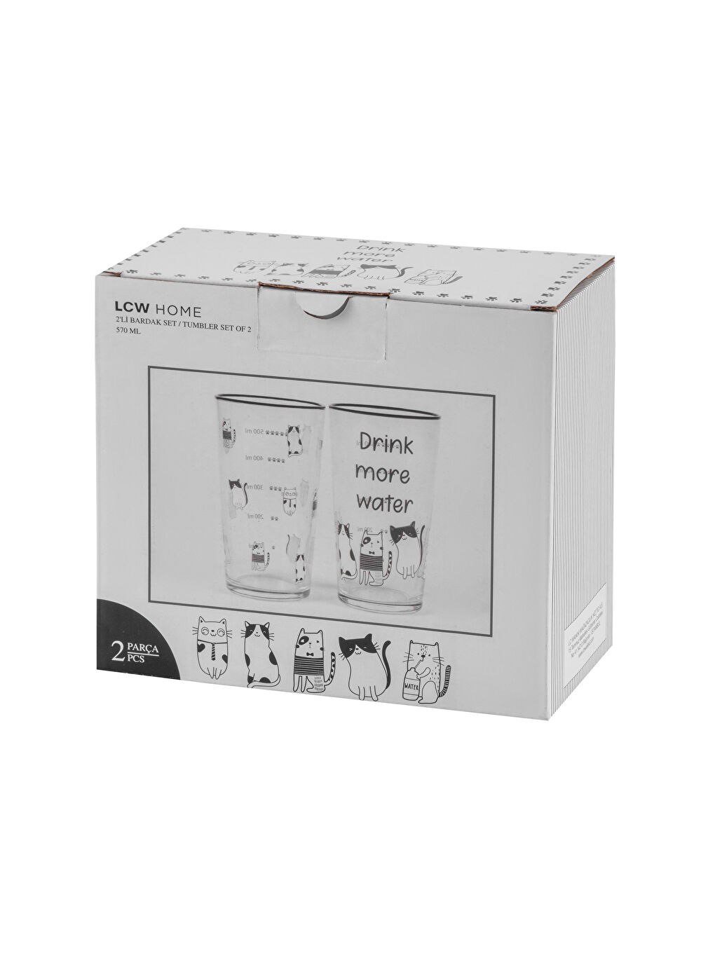 Siyah Baskılı Cam Su Bardağı 2'li 570 ml-4