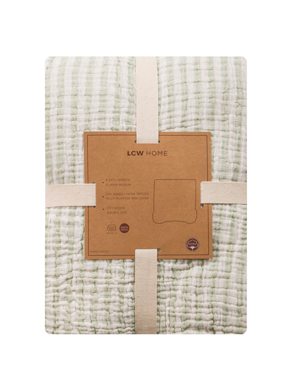 Yeşil Çift Kişilik Pamuklu Müslin Yatak Örtüsü-4