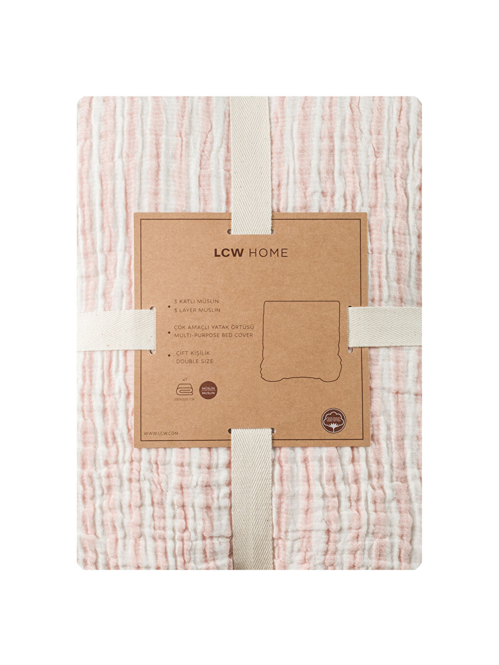 Pembe Çift Kişilik Pamuklu Müslin Yatak Örtüsü-4