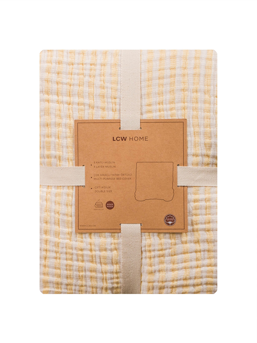 Sarı Çift Kişilik Pamuklu Müslin Yatak Örtüsü-4