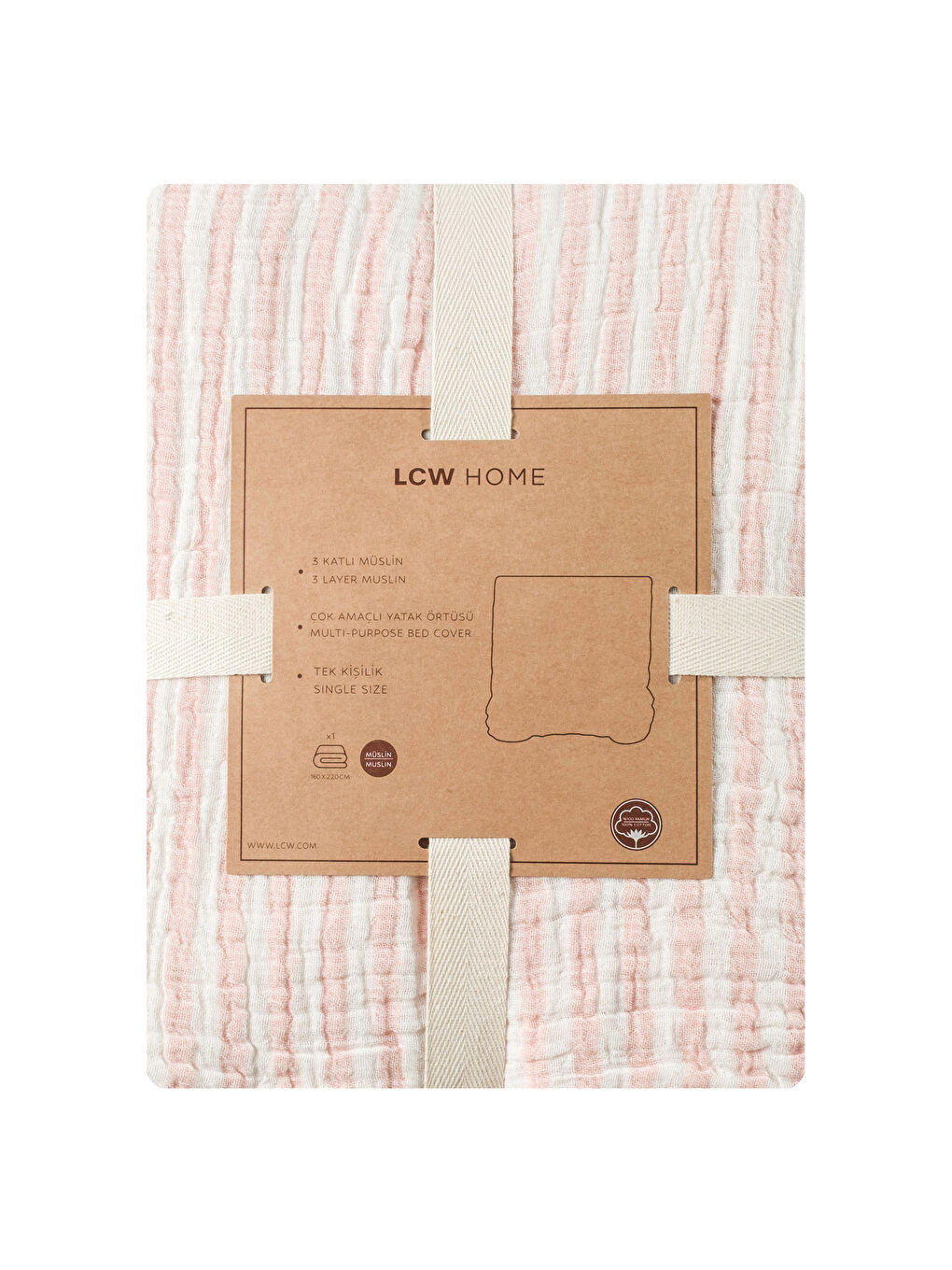Pembe Tek Kişilik Müslin Yatak Örtüsü-4