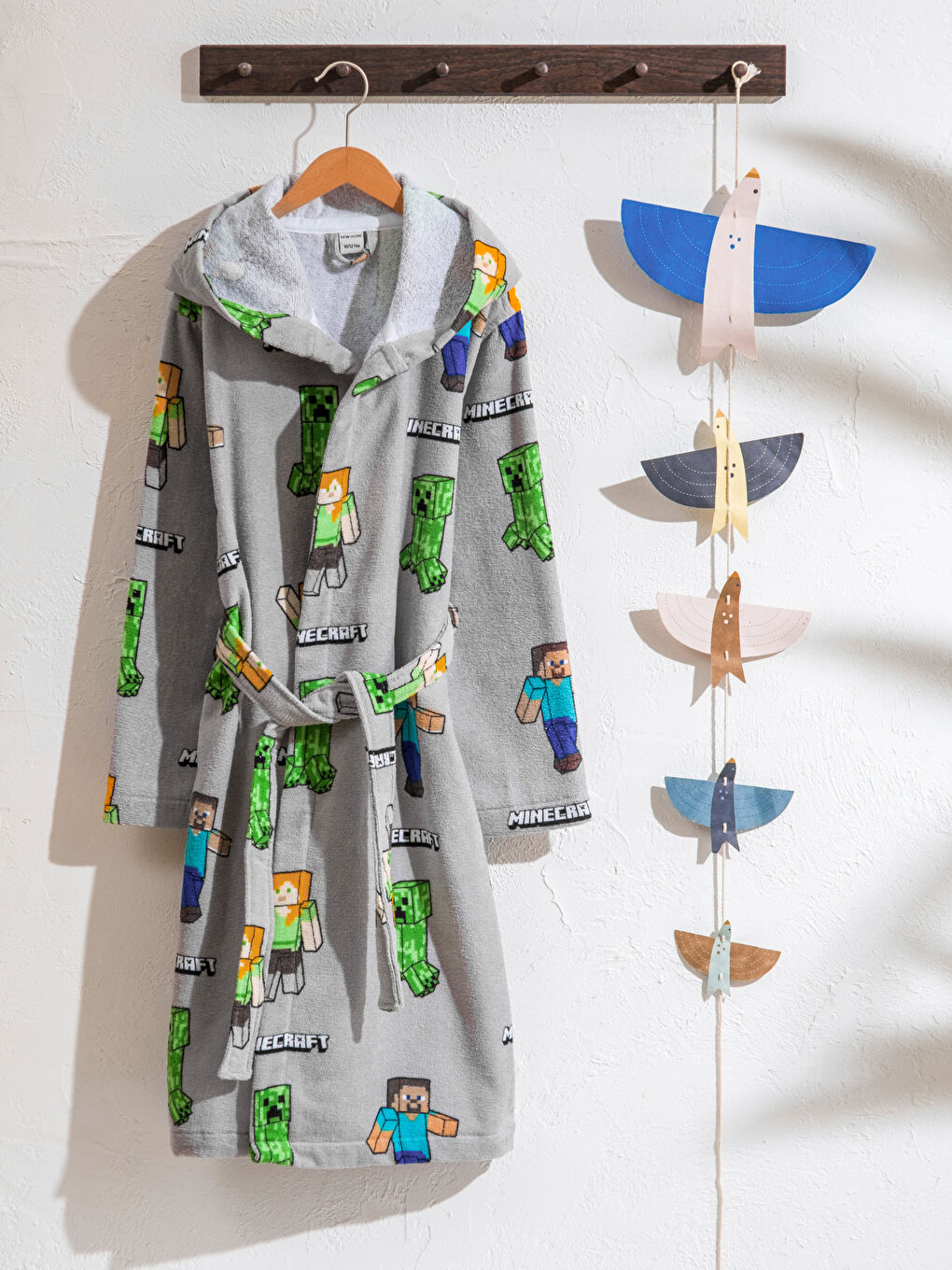 Gri Minecraft Baskılı Erkek Çocuk Bornoz