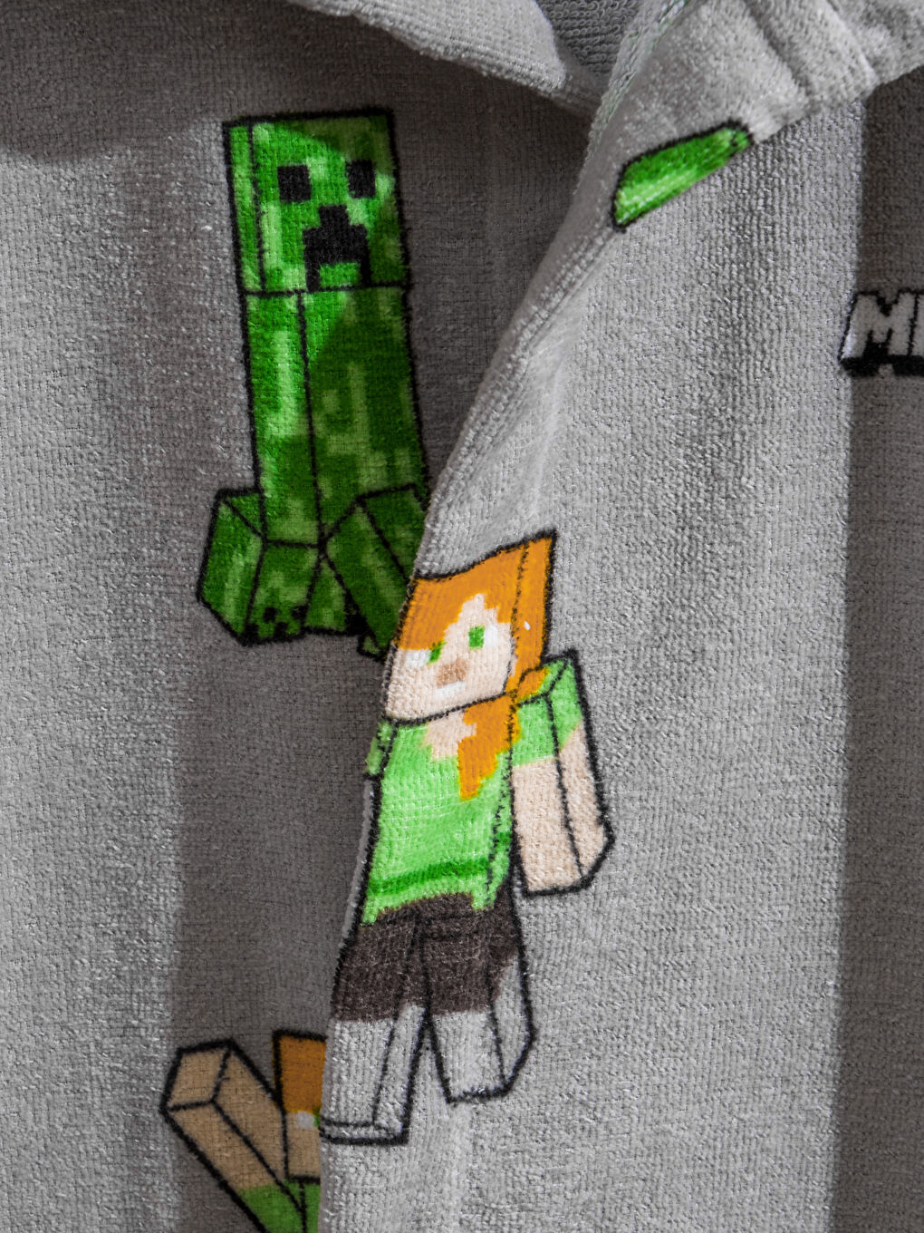 Gri Minecraft Baskılı Erkek Çocuk Bornoz-2