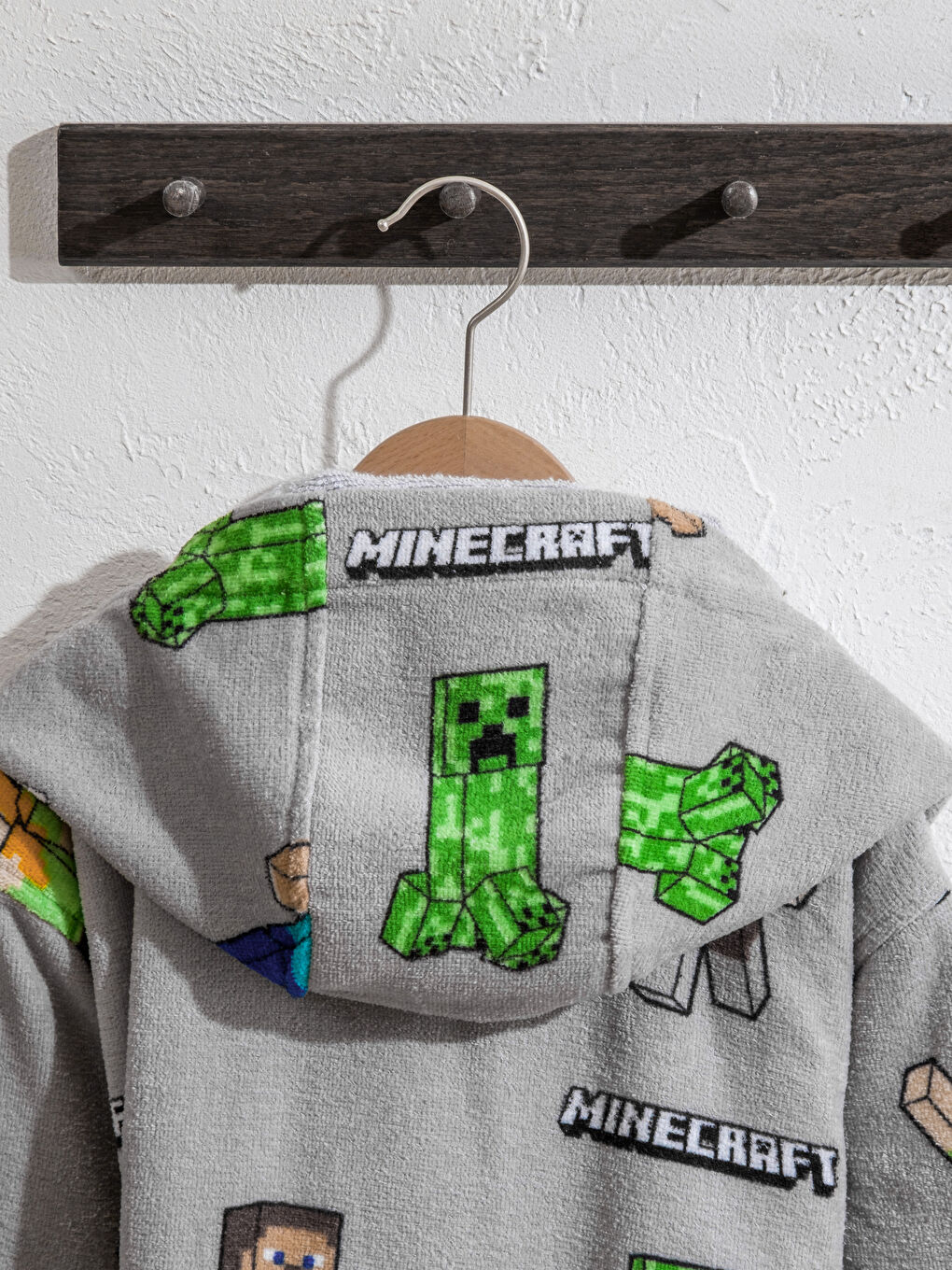 Gri Minecraft Baskılı Erkek Çocuk Bornoz-3