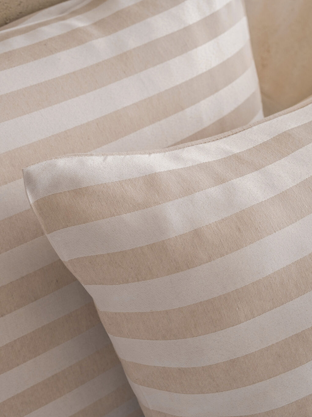 Bej Çizgili Yastık Kılıfı 2'li 50x70 cm-2