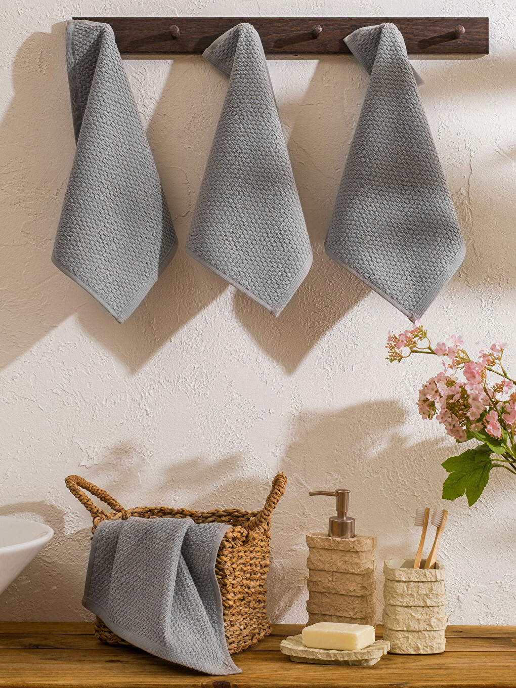 Gri Pamuklu El Havlusu 3'lü 50x80 Cm