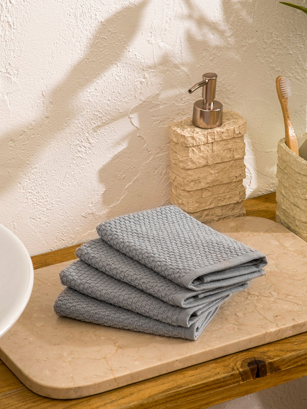 Gri Pamuklu El Havlusu 3'lü 50x80 Cm-1