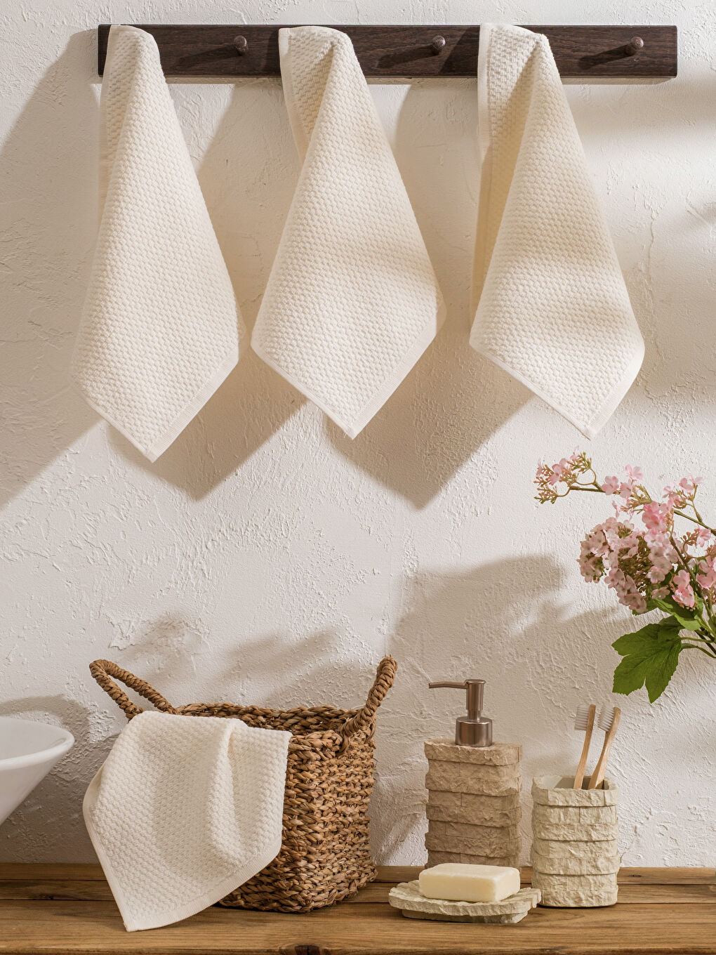 Ekru Pamuklu El Havlusu 3'lü 50x80 Cm-1