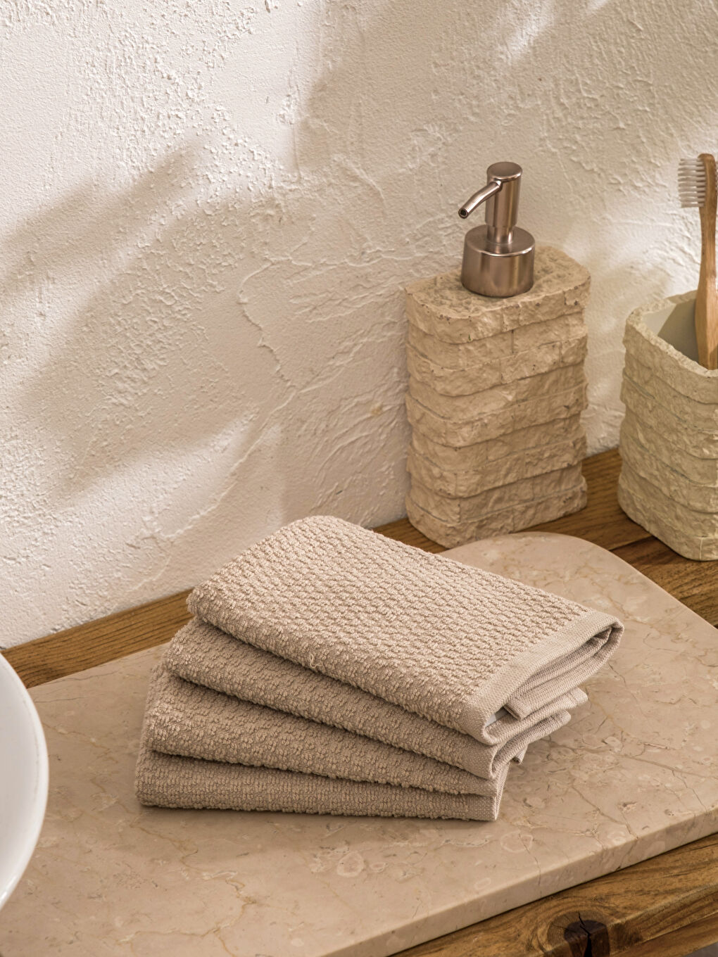 Bej Pamuklu El Havlusu 3'lü 50x80 Cm-1