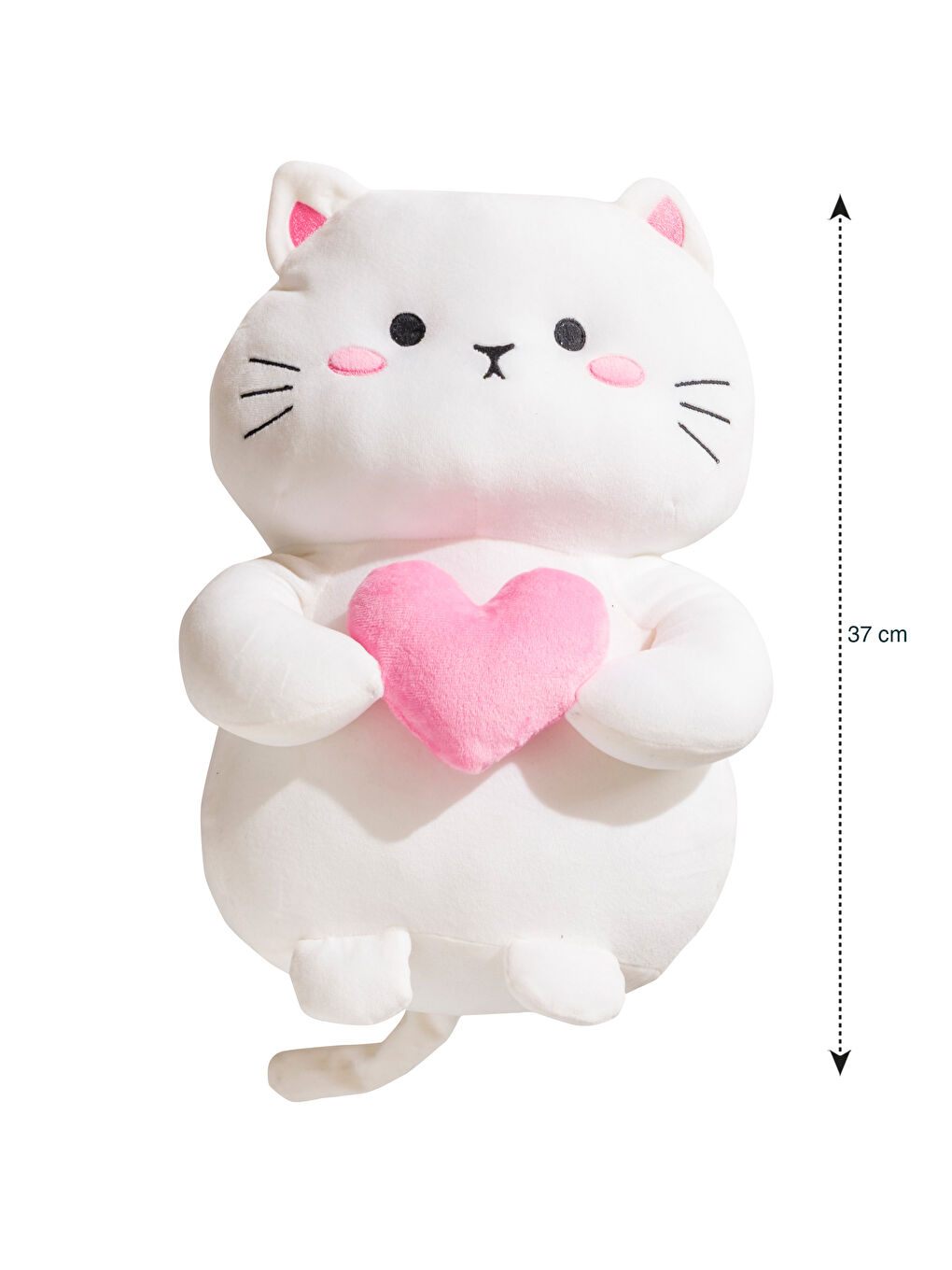 Beyaz Kedi Figürlü Pelüş Bebek Kırlent 37 cm-3