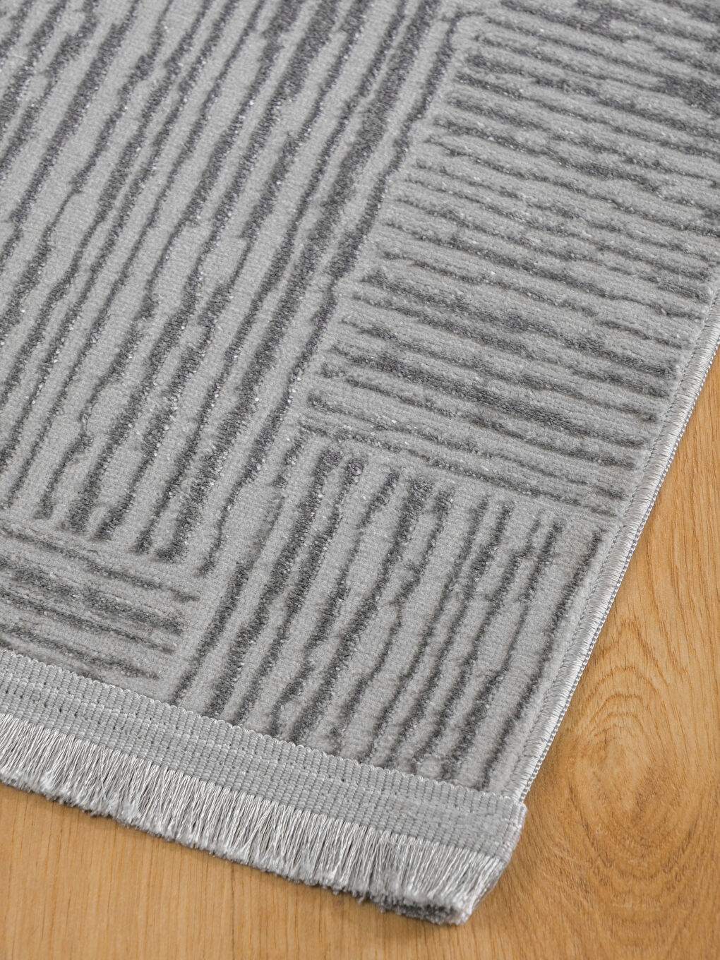 Gri Geometrik Desenli Halı 80x150 cm-1