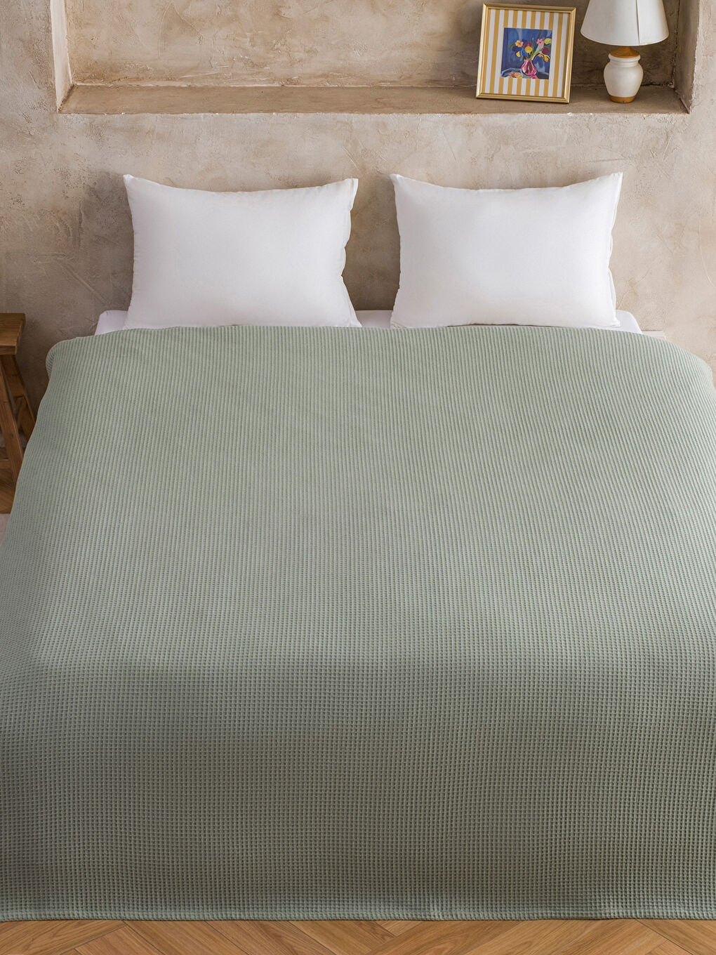 Yeşil Desenli Çift Kişilik Pamuklu Pike-1