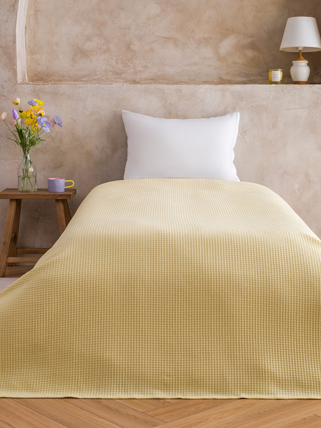 Sarı Pamuklu Tek Kişilik Pike