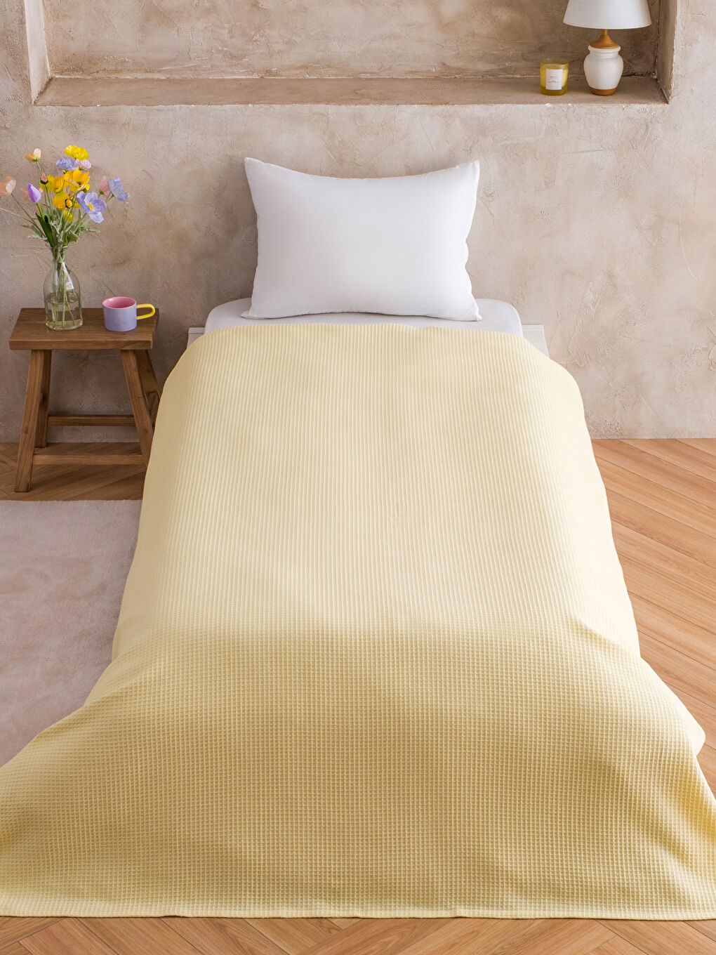 Sarı Pamuklu Tek Kişilik Pike-1