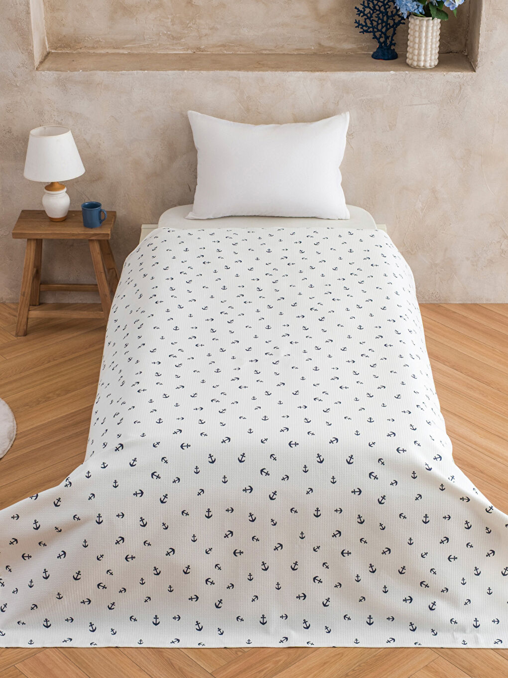 Karışık Çapa Desenli Tek Kişilik Pike 160x220 cm-1