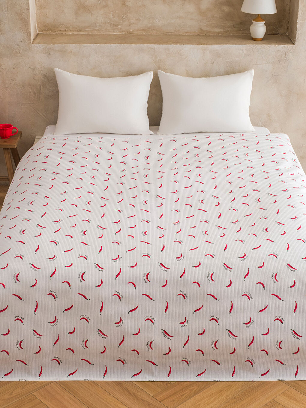 Kırmızı Biber Desenli Çift Kişilik Pike-1