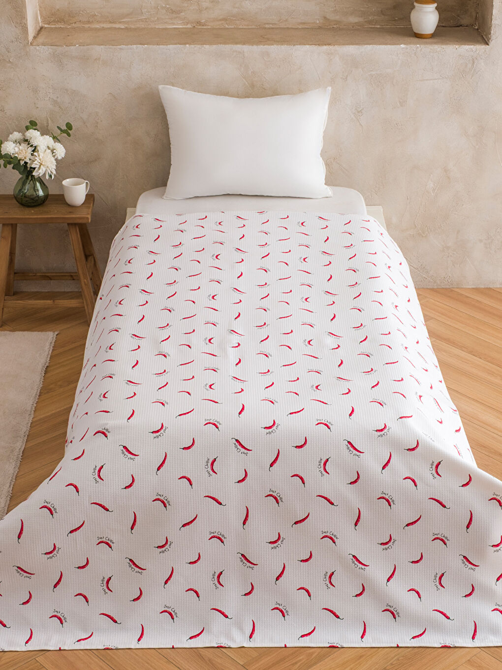 Kırmızı Biber Desenli Tek Kişilik Pike-1