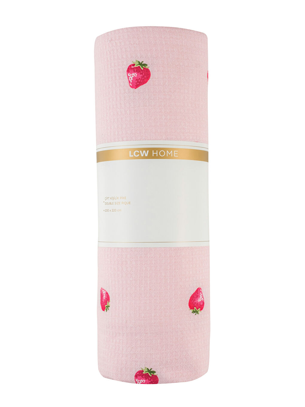 Pembe Çilek Nakışlı Pamuklu Çift Kişilik Pike-4