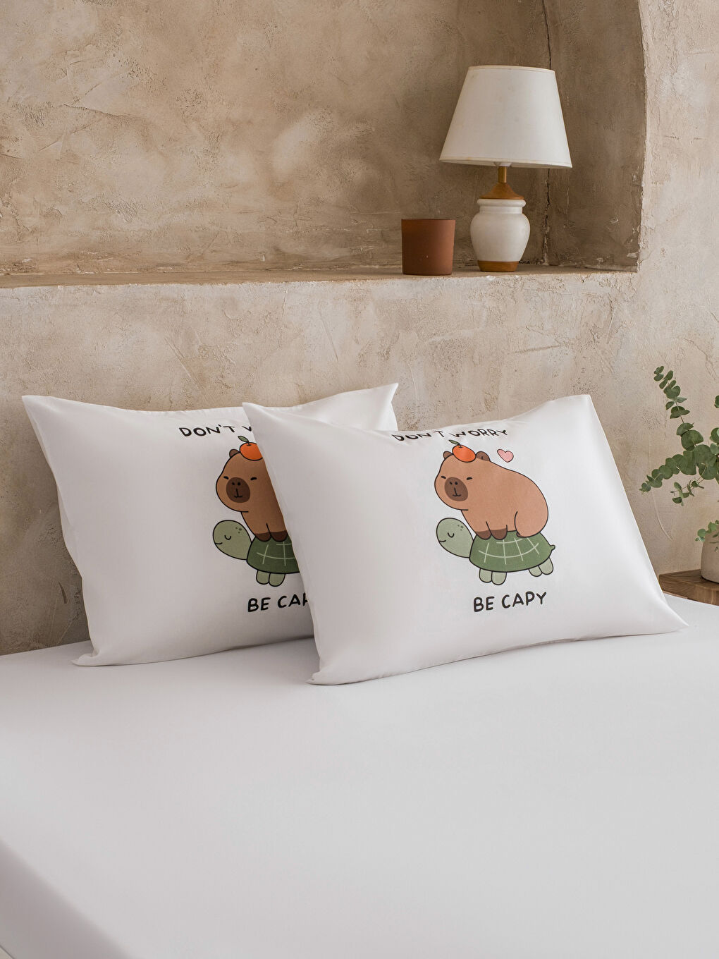 Karışık Hayvan Nakışlı Pamuklu Yastık Kılıfı 2'li 50x70 cm