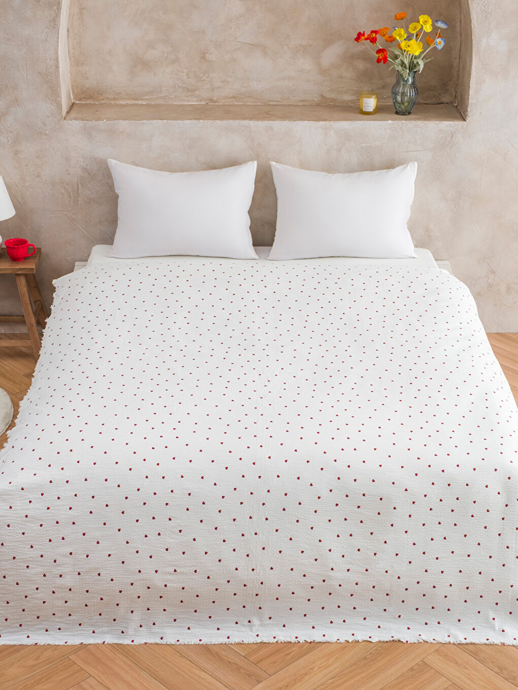 Karışık Kalp Desenli Çok Amaçlı Çift Kişilik Yatak Örtüsü-1