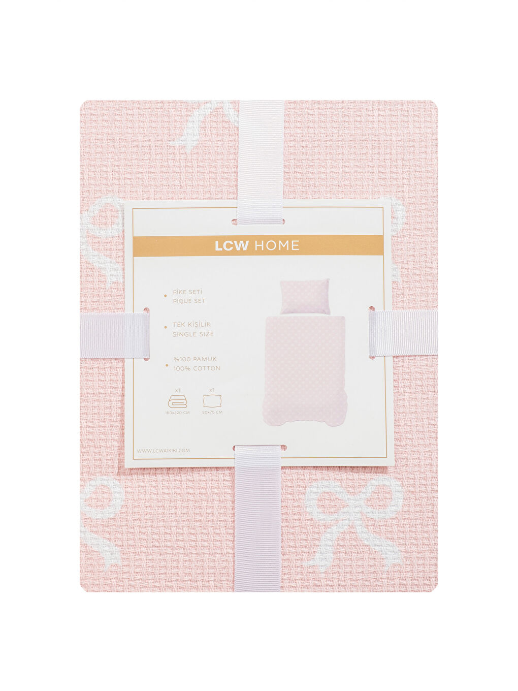 Pembe Fiyonk Desenli Tek Kişilik Pike Seti-6