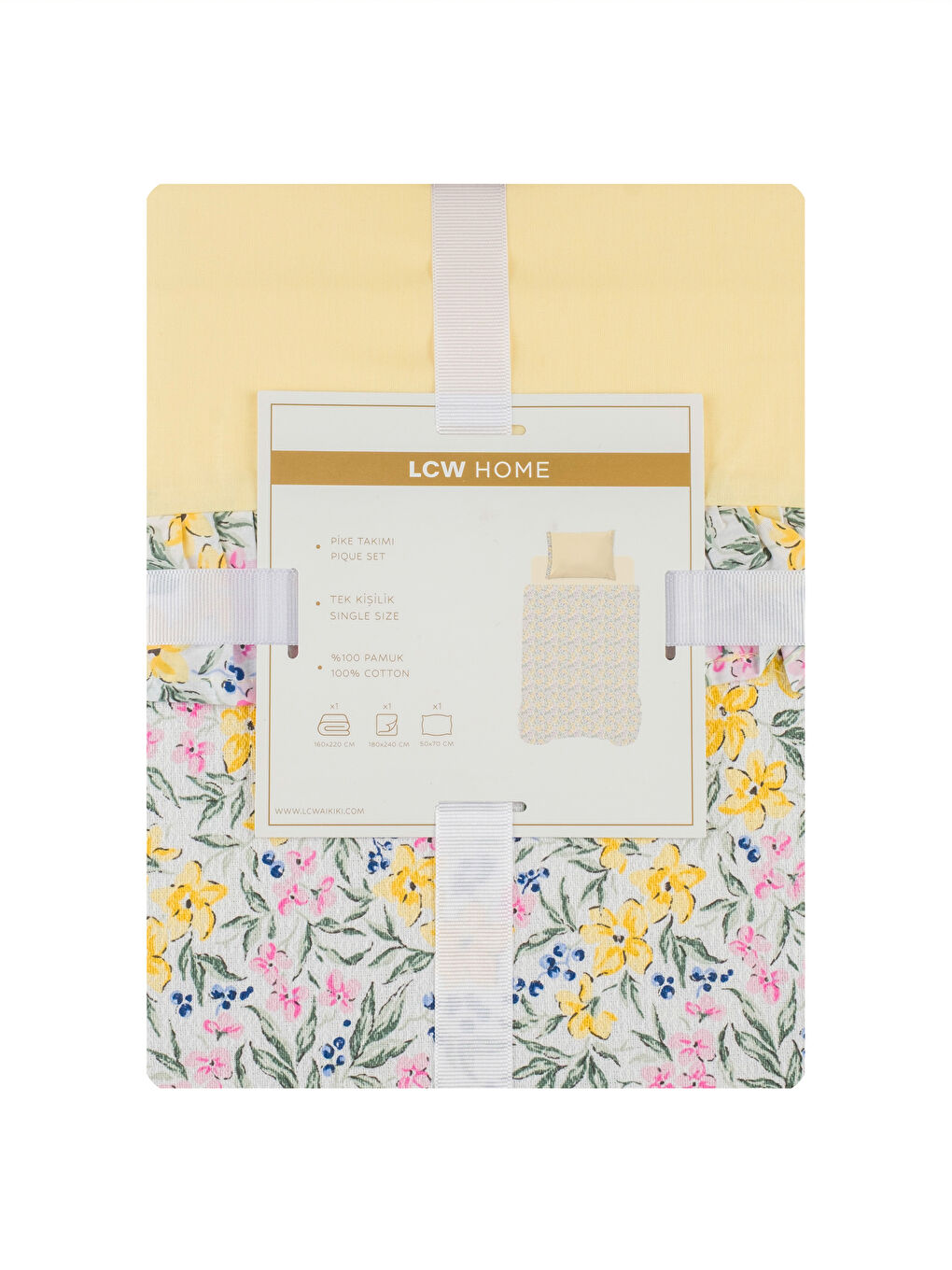 Sarı Çiçek Desenli Tek Kişilik Pike Takımı-7
