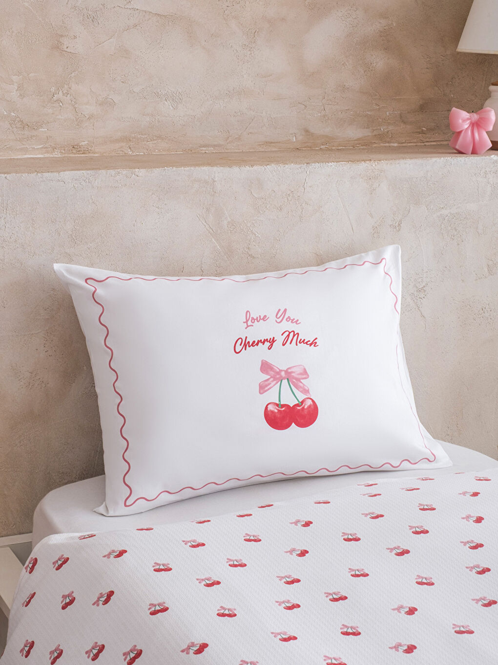 Karışık Kiraz Desenli Tek Kişilik Pike Seti-2