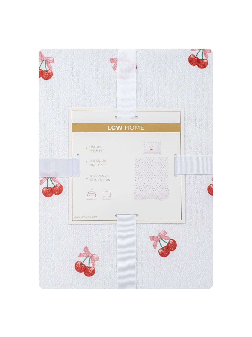 Karışık Kiraz Desenli Tek Kişilik Pike Seti-6