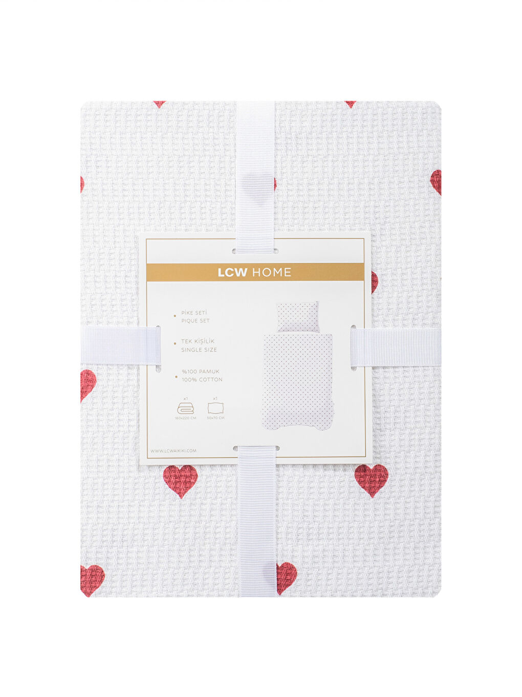 Kırmızı Kalp Desenli Tek Kişilik Pike Takımı-6