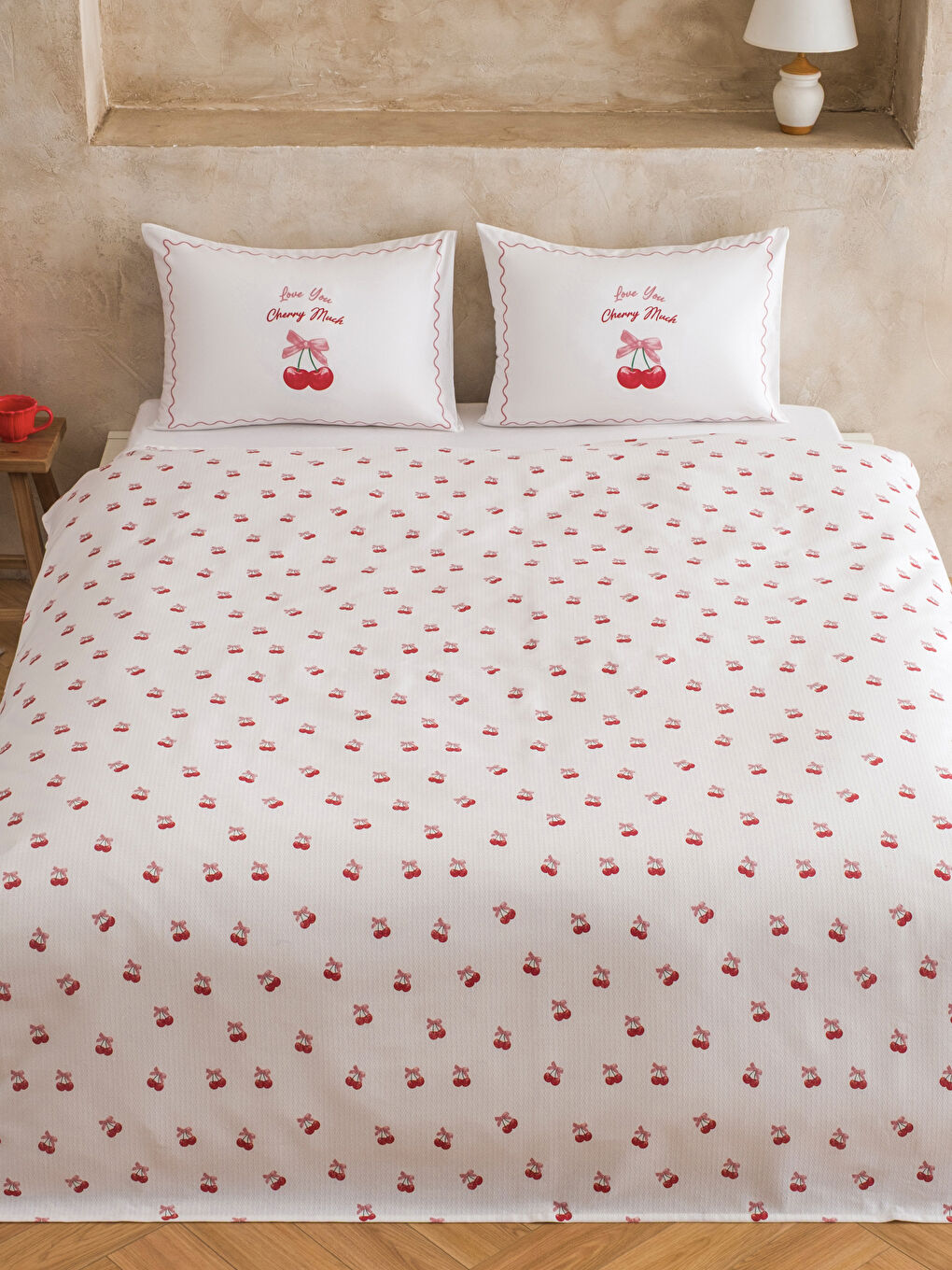 Karışık Kiraz Desenli Çift Kişilik Pike Takımı-1