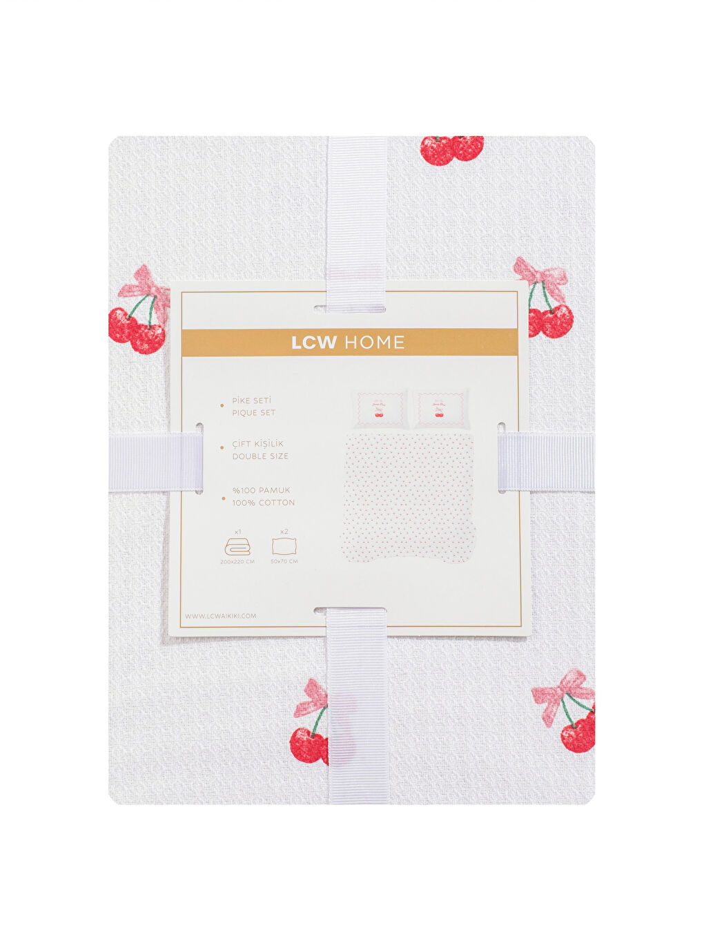 Karışık Kiraz Desenli Çift Kişilik Pike Takımı-6