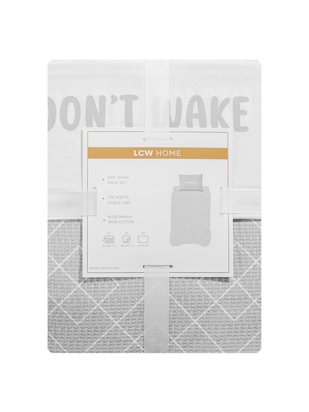 Gri Slogan Baskılı Tek Kişilik Pike Takımı-7