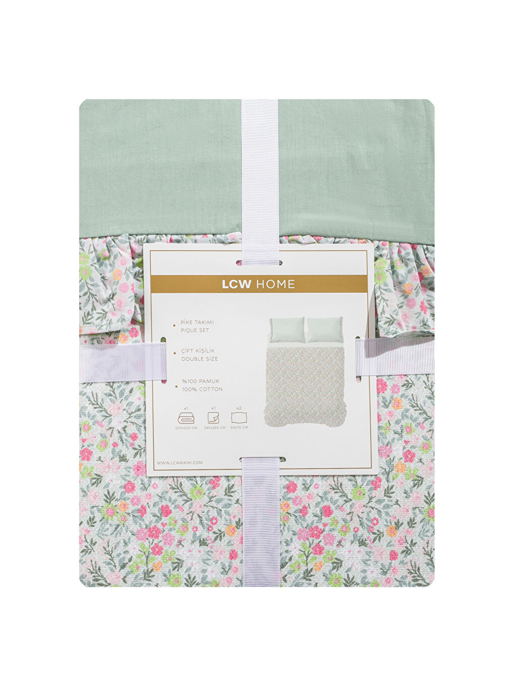 Karışık Çiçek Desenli Çift Kişilik Pike Takımı-6