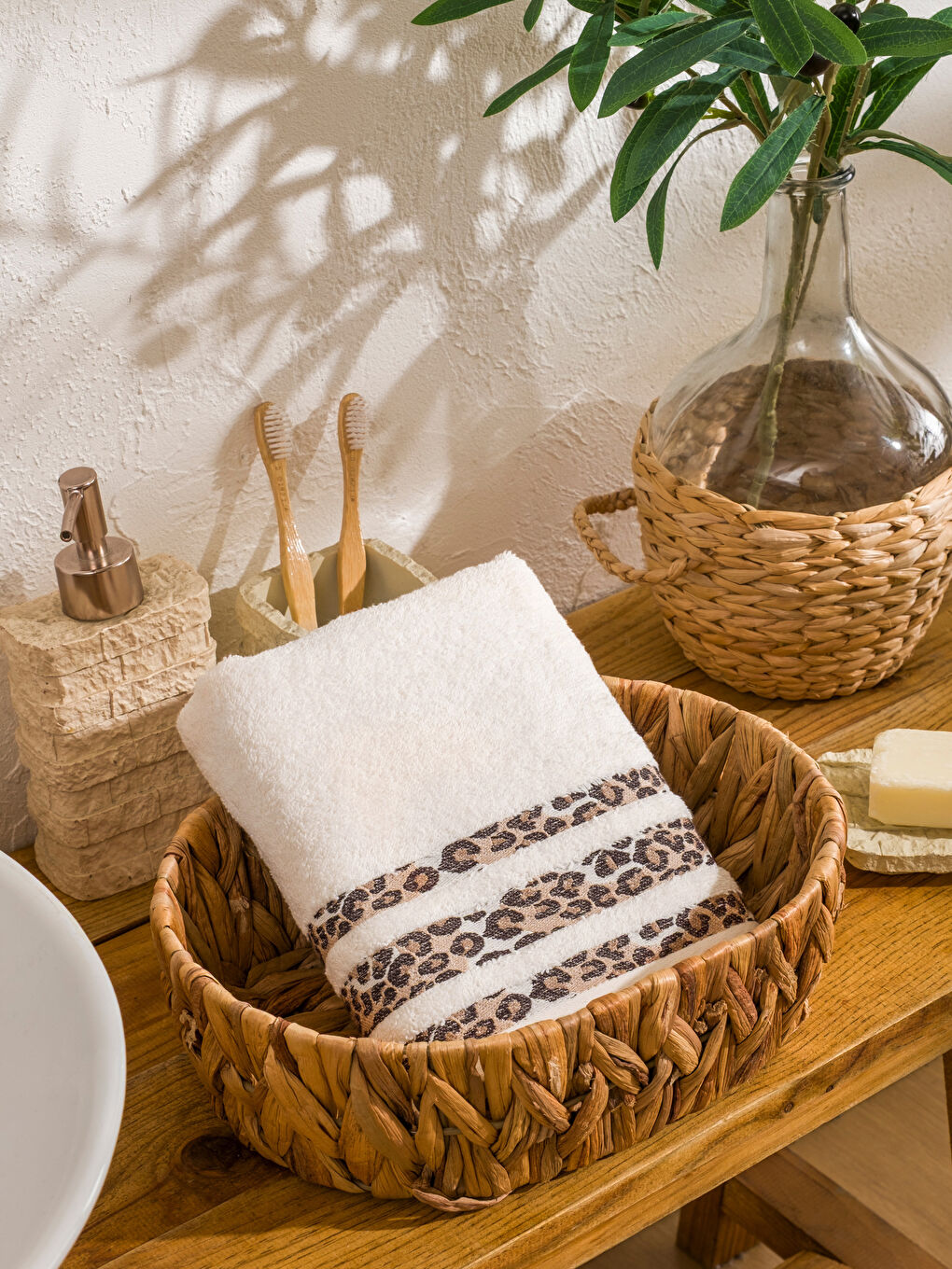 Ekru Çizgili Yüz Havlusu 50x80 cm-1